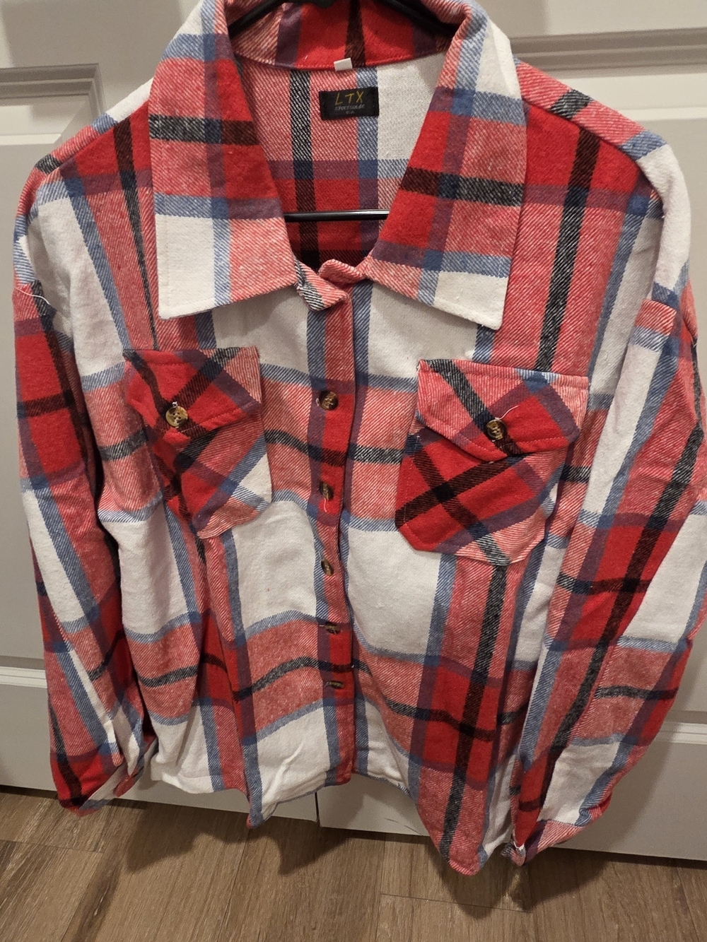 Kids Red Plaid Button-Down Shirt with Chest Pockets